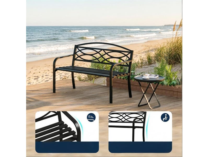  Banc de jardin 127,5x49,5x83 cm avec dossier et accoudoirs métal noir  - Conforama D