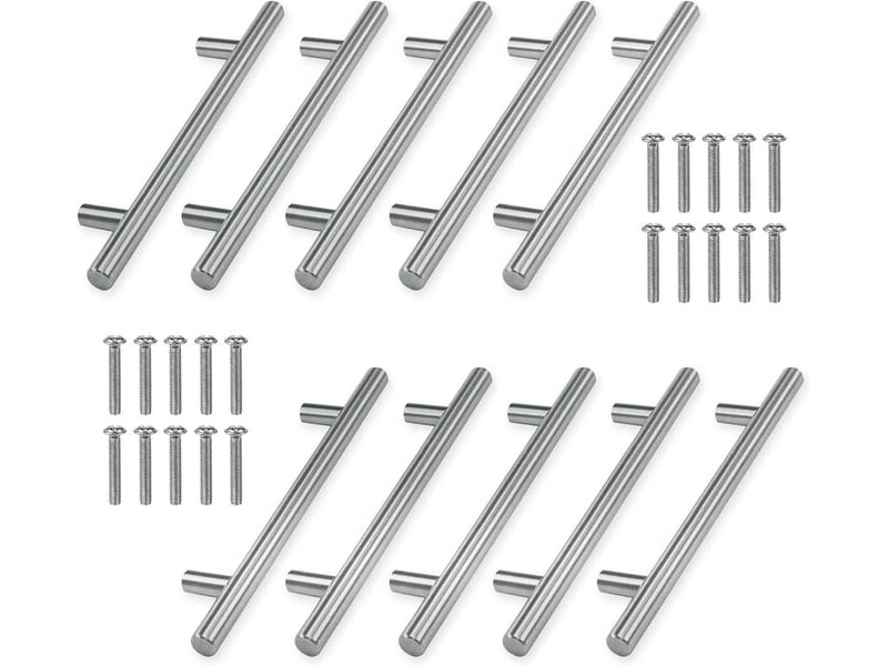  Jeu de 10 poignées en acier inoxydable poli de 96 mm, poignées argentées pour cuisine, tiroirs et meubles  - Conforama A