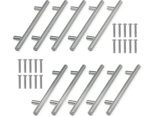 Jeu de 10 poignées en acier inoxydable poli de 96 mm, poignées argentées pour cuisine, tiroirs et meubles