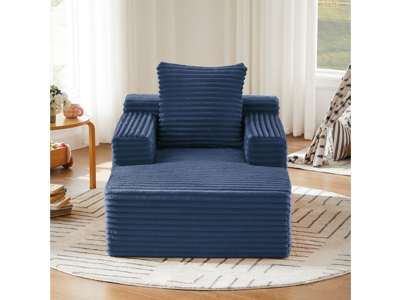  Chaise longue canapé en velours côtelé - méridienne confortable sans montage fauteuil relax de salon et bureau 1 place - bleu  - Conforama D
