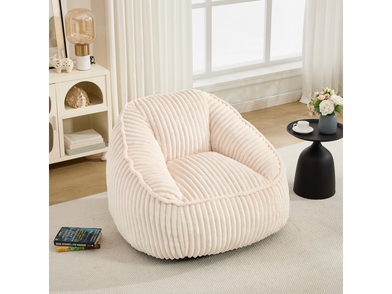 Fauteuil 1 place - 98x92x73cm - fauteuil pouf en mousse à mémoire de forme et peluche rayée - beige - Conforama B