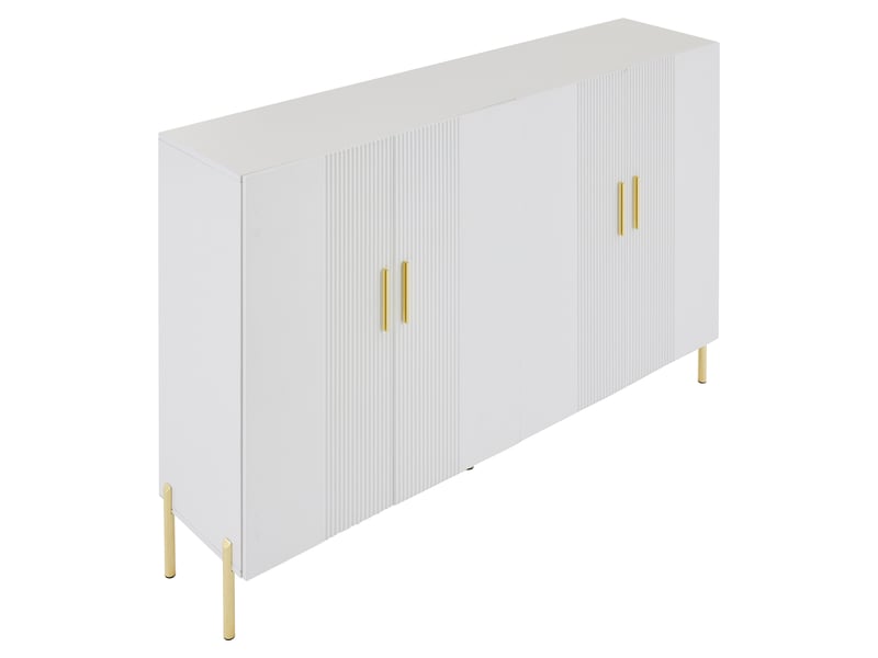  Buffet blanc et doré 4 portes, bahut moderne blanc mat 160 cm avec étagères réglables pour salle à manger et salon  - Conforama A