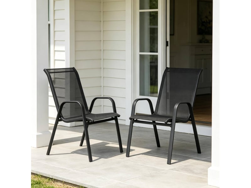  Lot de 2 fauteuils de jardin empilables 55 x 65 x 92 cm – gris foncé – dossier haut et accoudoirs confortables  - Conforama B