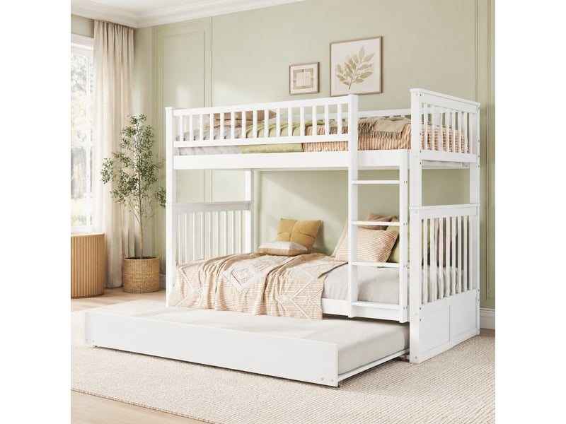  Lit superposé 200×90 cm avec couchage gigogne 190×90 cm, couchage inférieur séparable, en pin et mdf  - Conforama B