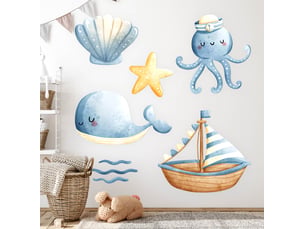 Sticker mural - des animaux et un bateau130x172 cm