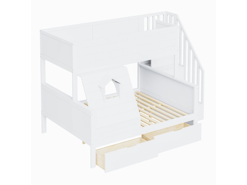 Lit superposé bois massif 90x200140x200 cm - échelle de sécurité, tiroirs, fenêtre, cadre stable - Conforama E