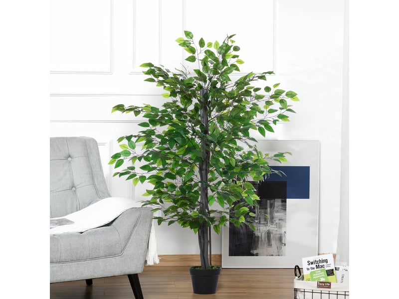  Arbre artificiel plante artificielle ficus h.1,45 m tronc branches liane lichen feuilles réalisme grand pot inclus  - Conforama D