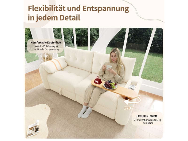  Canapé convertible, canapé-lit, 3 places, beige, adapté à l'espace de vie, mobilier pour espace de vie, pour salon et séjour  - Conforama E