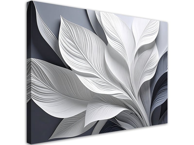  Tableaux, feuilles blanches sur fond gris 100x70 1328140236 - Conforama A