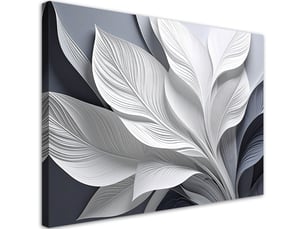 Tableaux, feuilles blanches sur fond gris 100x70
