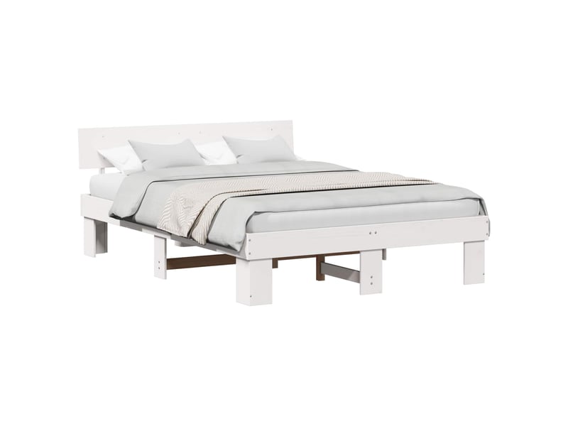  Lit double- lit adulte -  cadre de lit avec tête de lit blanc 150 x 200 cm pin massif  - Conforama A