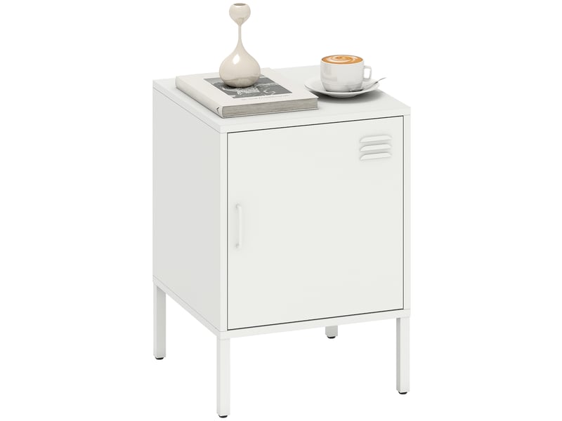  Table de chevet en acier, table d'appoint multifonctionnelle, étagère réglable, pour chambre ou salon, blanche  - Conforama A