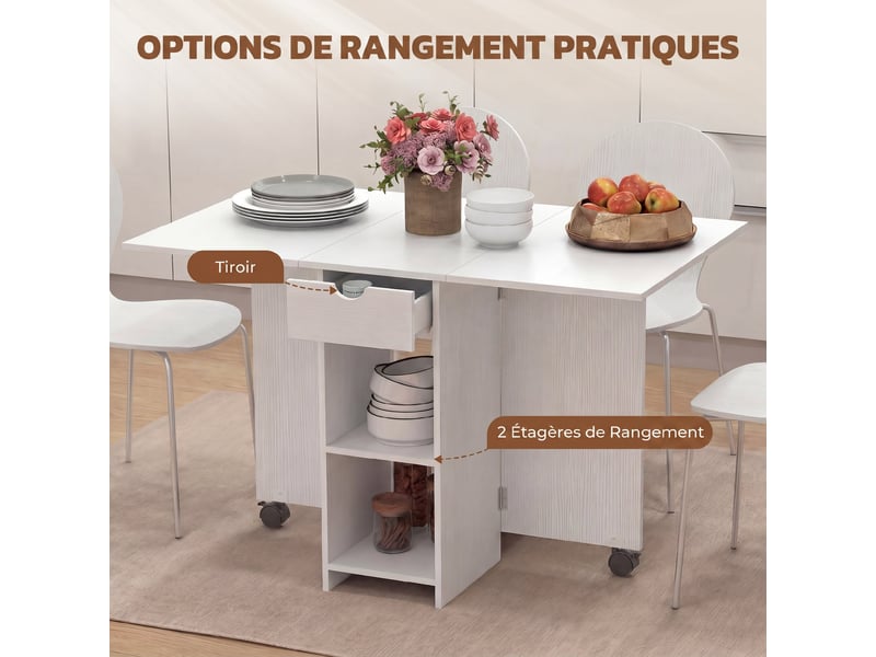 Table à manger pliante, table de cuisine extensible pour 2 à 4 personnes, 2 abattants, 120 x 72 x 75 cm, blanc - Conforama D