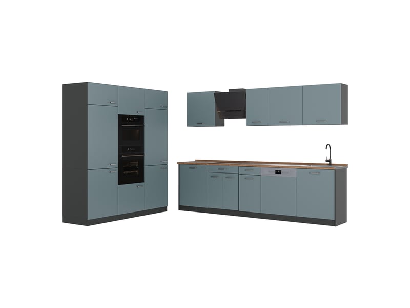  Vicco cuisine, bleu-grisblanc, 180cm plan de travail chêne doré  - Conforama A