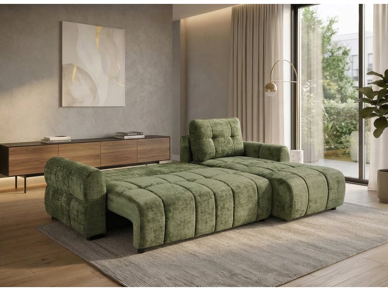 Canapé d'angle convertible avec coffre en velours chiné vert olive mahlone - angle droit KF7890-2M-VEL-VEROL - Conforama C