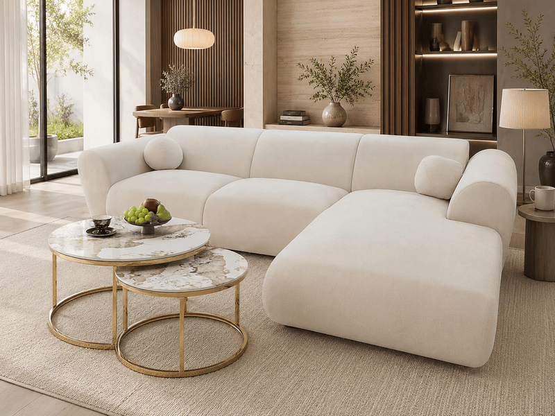 Canapé d'angle arrondi velours écru cloud bis - angle droit - Conforama B