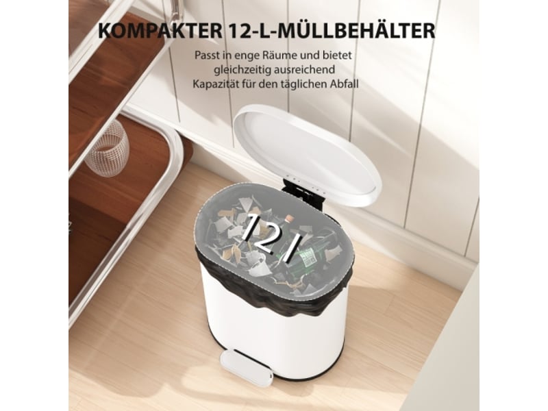 Poubelle à pédale blanche 12 l, couvercle soft-close, bac intérieur, 30x25,5x37,5 cm - Conforama E