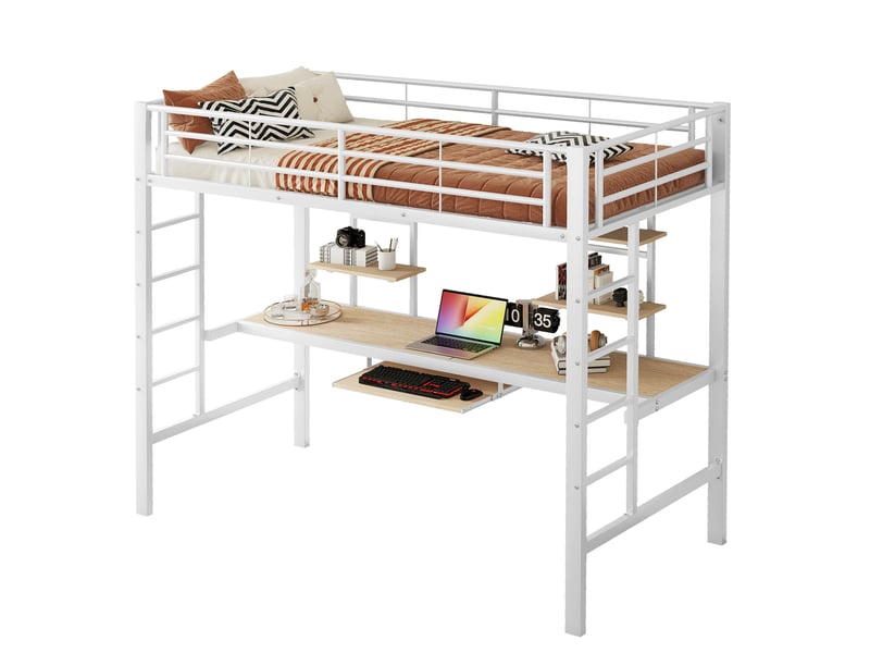  Lit mezzanine 90x200 cm avec bureau et 2 étagères blanc  - Conforama A