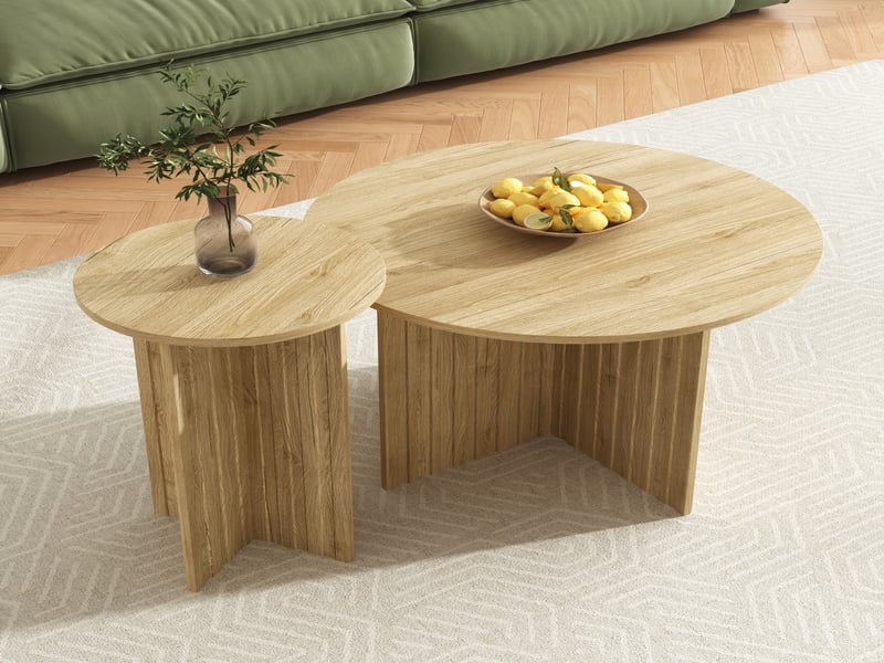  Table basse gigogne bois lot de 2 tables basses rondes design scandinave moderne mdf naturel  - Conforama C