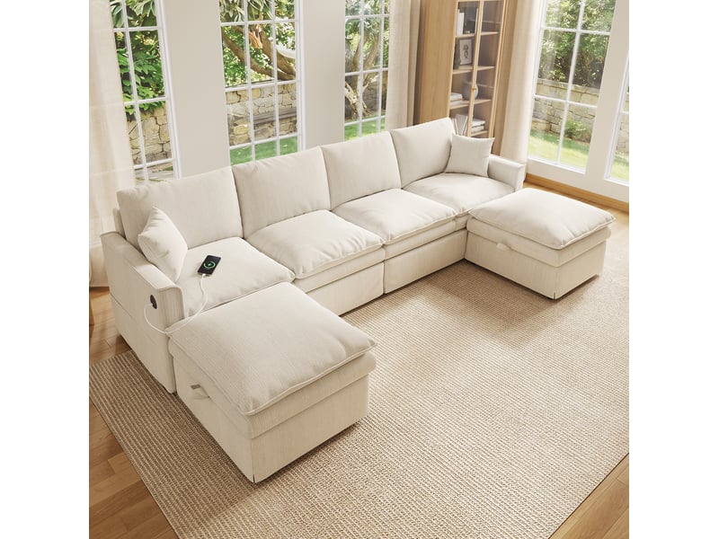  Canapé d'angle modulable 6 places avec 2 poufs de rangement homvra  - Conforama C