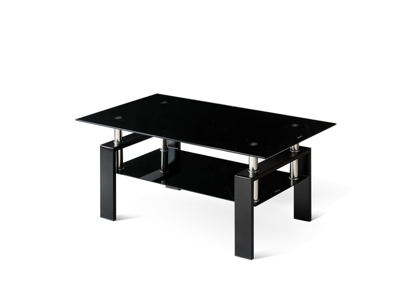  Table basse de salon rectangulaire en verre trempé noir, 2 plateaux, structure métal, 100 x 60 x 44 cm Fay Lum - Conforama A