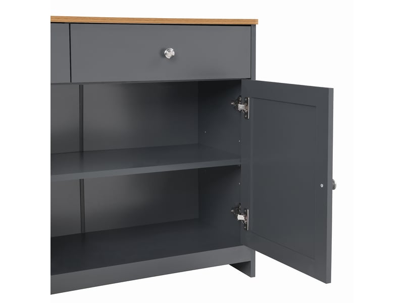 Buffet cuisine moderne 160x75cm, 4 portes 3 tiroirs, rangement salle à manger gris noir mdf - Conforama E