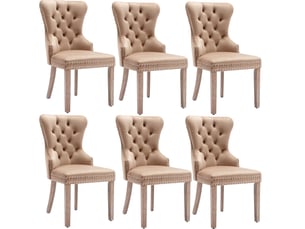 Chaise rembourrée à pieds réglables, clous décoratifs, velours et bois, coloris café clair