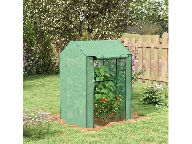  Mini serre de jardin verte - 2 pièces, trous d'aération, ouverte sur rouleau, 100 x 80 x 150 cm  - Conforama B