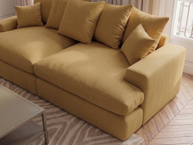  Bobochic canapé 3 places causeuse avec assise profonde nevada tissu lisse jaune NEVADA - Conforama D