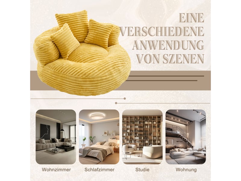 Fauteuil de salon, fauteuil confortable – avec pouf, en velours tricoté, jaune - Conforama D