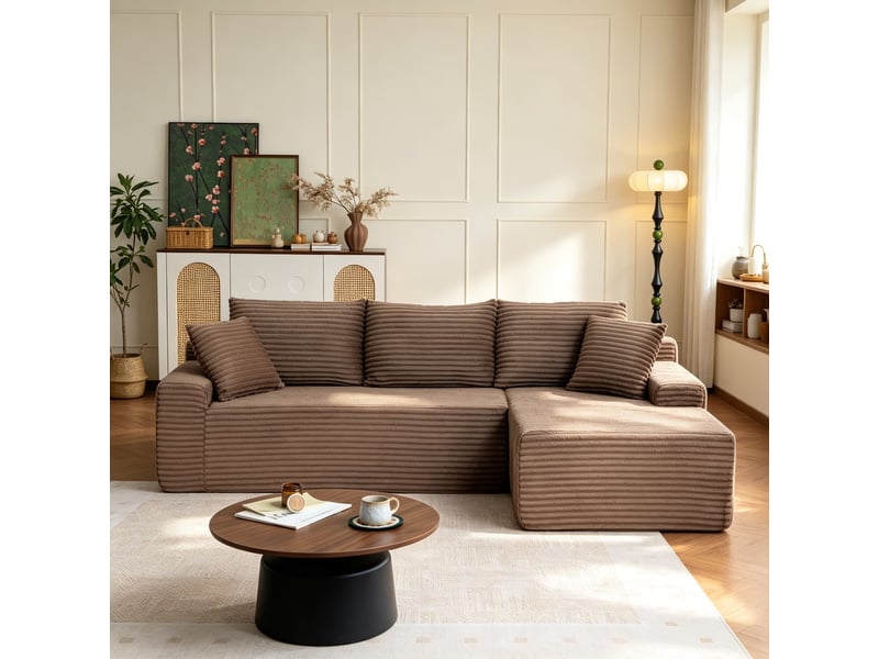  Canapé d’angle en l, canapé bas luxueux, compact mousse, droite, salonchambre, 79x239x156 cm, marron  - Conforama D