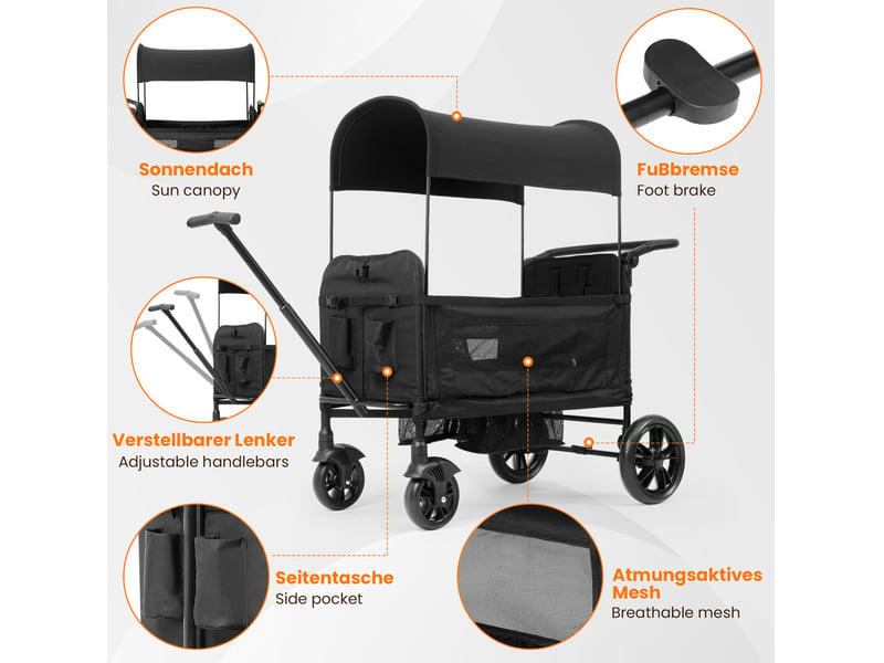 Poussette double 122x66x122 cm pliable en métal noire - Conforama D