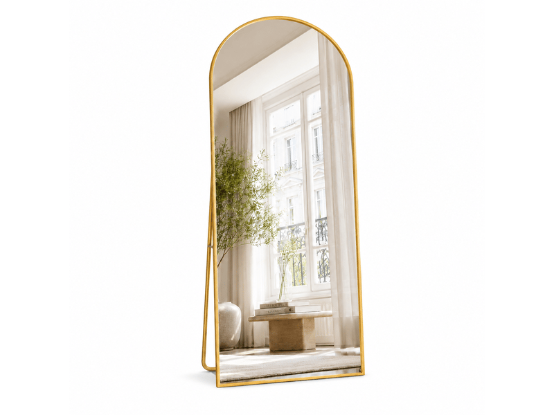 Miroir sur pied dore 165x60 cm, miroir arche pleine longueur avec cadre aluminium,miroir sur piedmural pour salle de bain, chambre, entrée - Conforama A