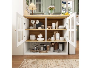Meuble bar extensible 138 à 204 x 39 x 102,5 cm blanc en mdf, rotation à 360 degrés et rangements