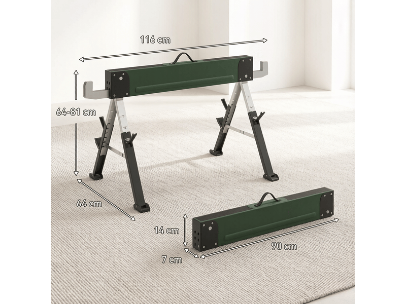  Lot de 2 tréteaux pliables en métal, charge 1160 kg, hauteur réglable 64-81 cm  - Conforama C