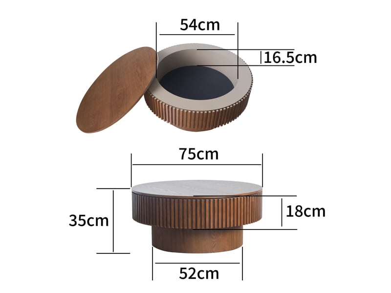  Table basse ronde 75 x 75 x 35 cm en mdf plaqué bois avec rangement noyer chicfurn  - Conforama D