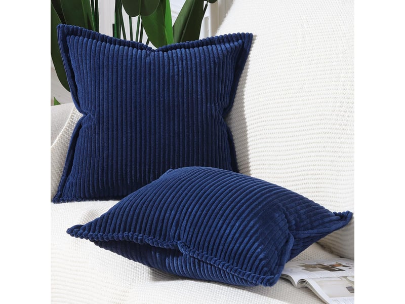  Lot de 2 housses de coussin en velours côtelé rayé boho housse de coussin douce pour canapé chambre à coucher bleu foncé 45 x 45 cm  - Conforama A