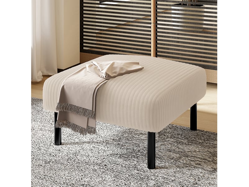  Pouf repose-pieds en velours côtelé beige 56 x 51 x 39 cm evryae  - Conforama B