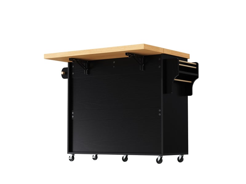 Desserte de cuisine mobilité sur roulettes table à manger extensible porte-verres à vin espace de rangement finition noire - Conforama E