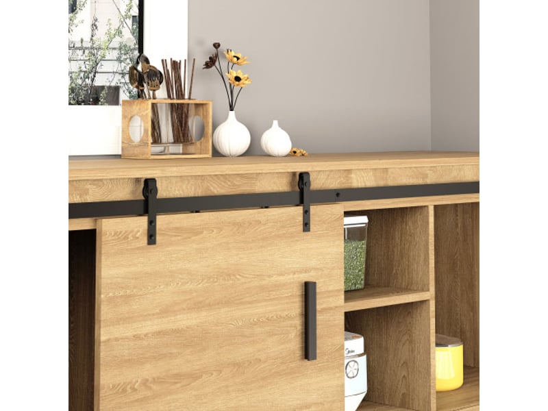  Système de porte coulissante simple en acier carbone noir 183x0,6x18 cm avec rail et accessoires, style moderne pour intérieur  - Conforama C