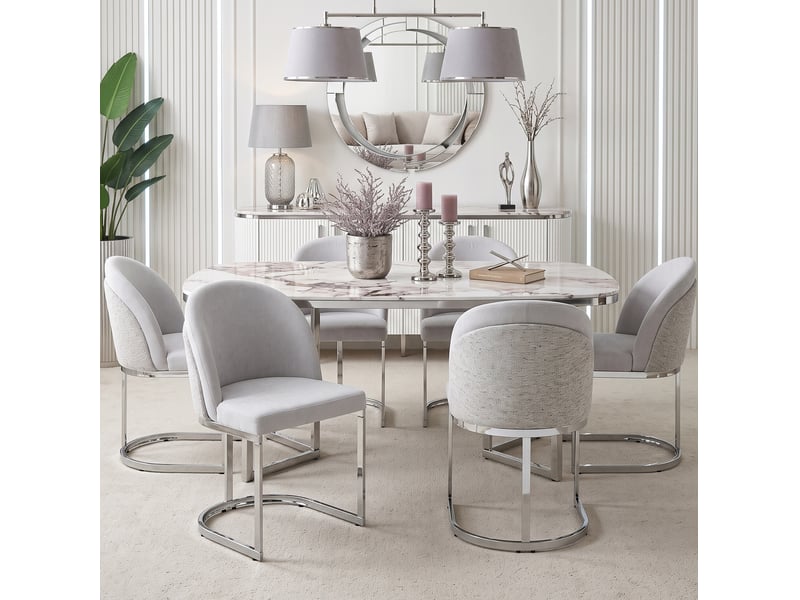  Lot de 4 chaises de salle à manger 58×52x85cm gris et argent, design à double dossier, structure métal, style contemporain  - Conforama B