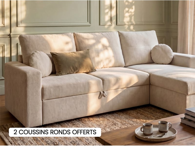 Canapé d'angle beige convertible 4 pl JADE - Conforama F