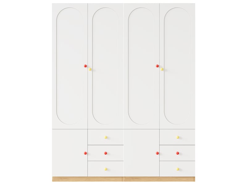  Lot de 2 armoire enfant - 80x50x200 cm - armoire de chambre avec 2 portes et 3 tiroirs, penderie et poignées en céramique - blanc  - Conforama A