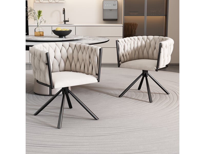  Lot de 2 chaises de salle à manger avec pivotantes, accoudoir, pied en métal, velours, beige  - Conforama B