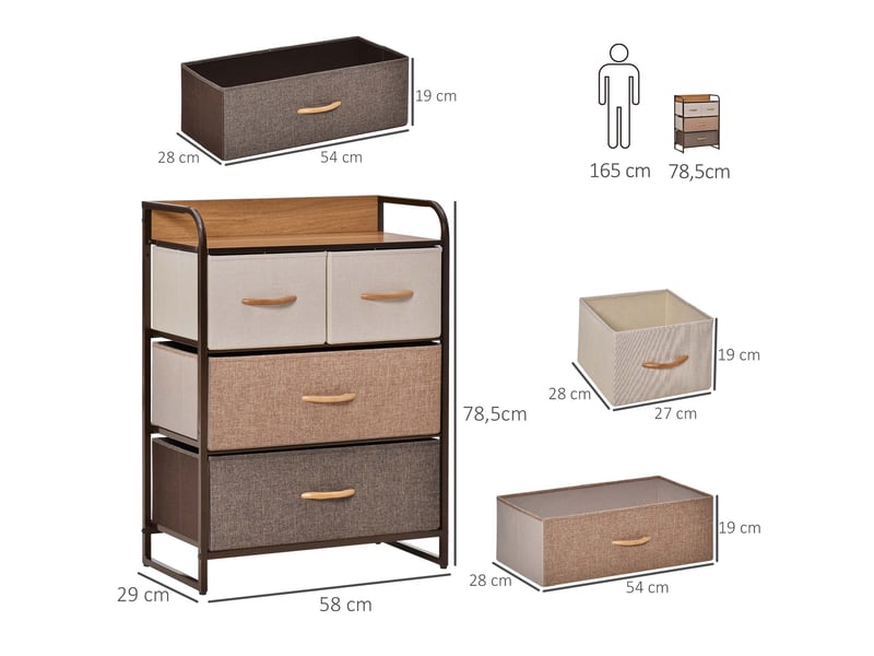 Commode meuble de rangement 4 tiroirs en tissu et métal 58 x 29 x 78,5 cm - Conforama C