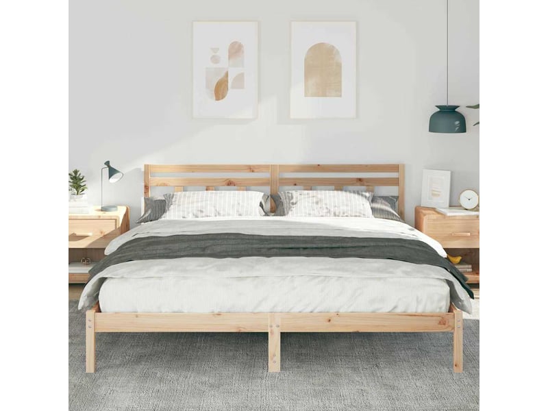 Lit double- lit adulte - cadre de lit marron 200 x 200 cm pin massif - Conforama B