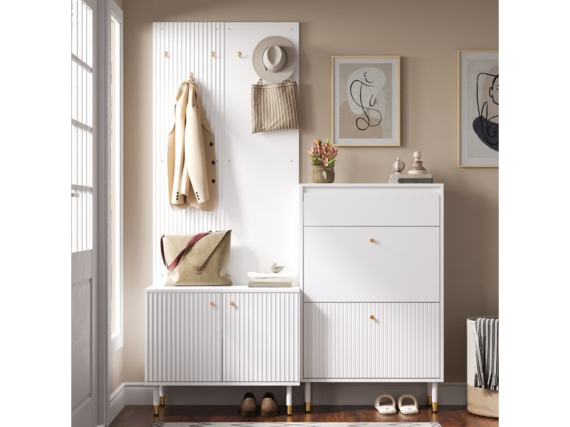Ensemble entrée en mdf et aggloméré, meuble à chaussures, avec patères, rangement à 2 portes, à assembler - Conforama B