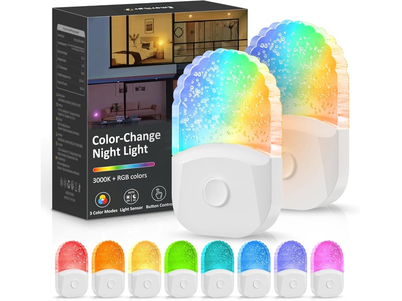  Luce notturna da parete con sensore crepuscolare, 0.5w bianco caldo+rgb, 3 modalità, 2 pezzi per camera, bagno, garage  - Conforama E