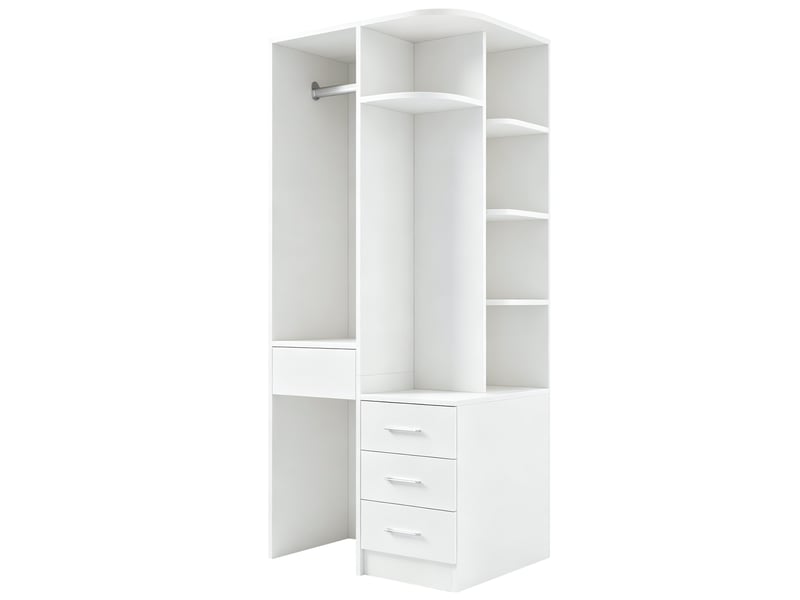  Armoire avec 1 porte, étagères ouvertes, tiroirs et penderie, pour chambre, en mdf, blanc, 70 × 55 × 175 cm  - Conforama A