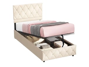 Lit coffre 90x190 cm <strong>ELVMI</strong> <strong></strong> coloris beige